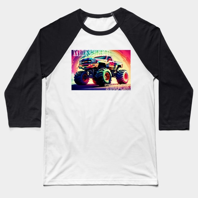 Rainbow monster truck Baseball T-Shirt by Aceplace Design